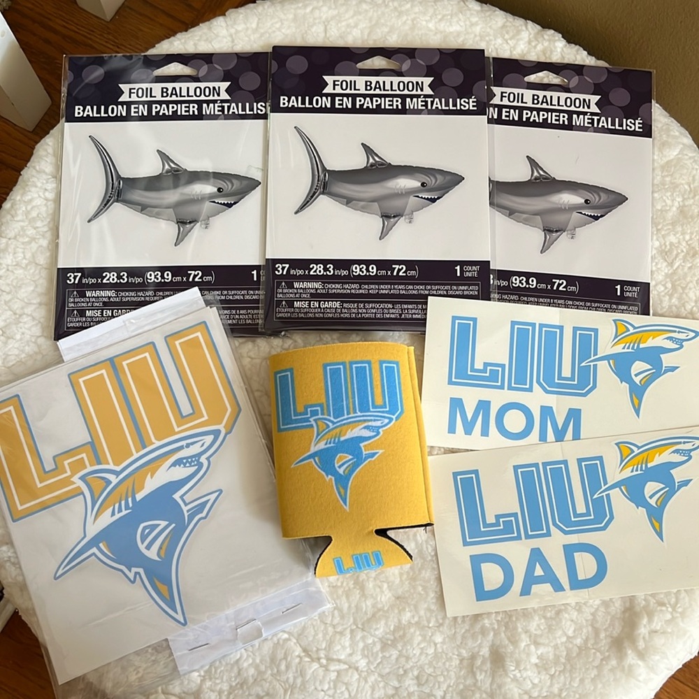 Long Island University LIU Spirit package. Balloons. Decals. Koozie.